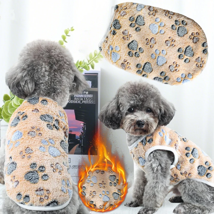 ملابس الحيوانات الأليفة من الفلانيل مناسبة للكلاب الصغيرة والمتوسطة الحجم، وسترات الجرو الناعمة، ومعاطف مطبوعة بمخالب كاكي، وملابس القطط، والكلاب