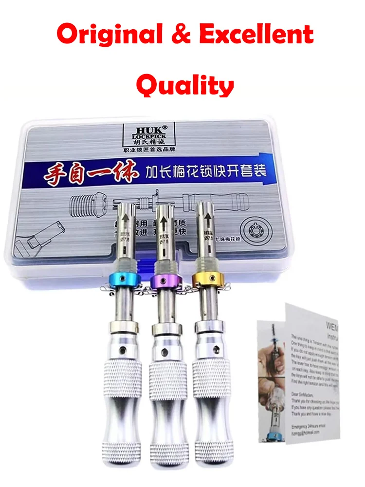 HUK Outil tubulaire de boîte en plastique Clé ronde 3 pièces HUK Tubulaire à 7 broches (7,0 mm, 7,5 mm, 7,8 mm) Outil de serrurier à ouverture étendue