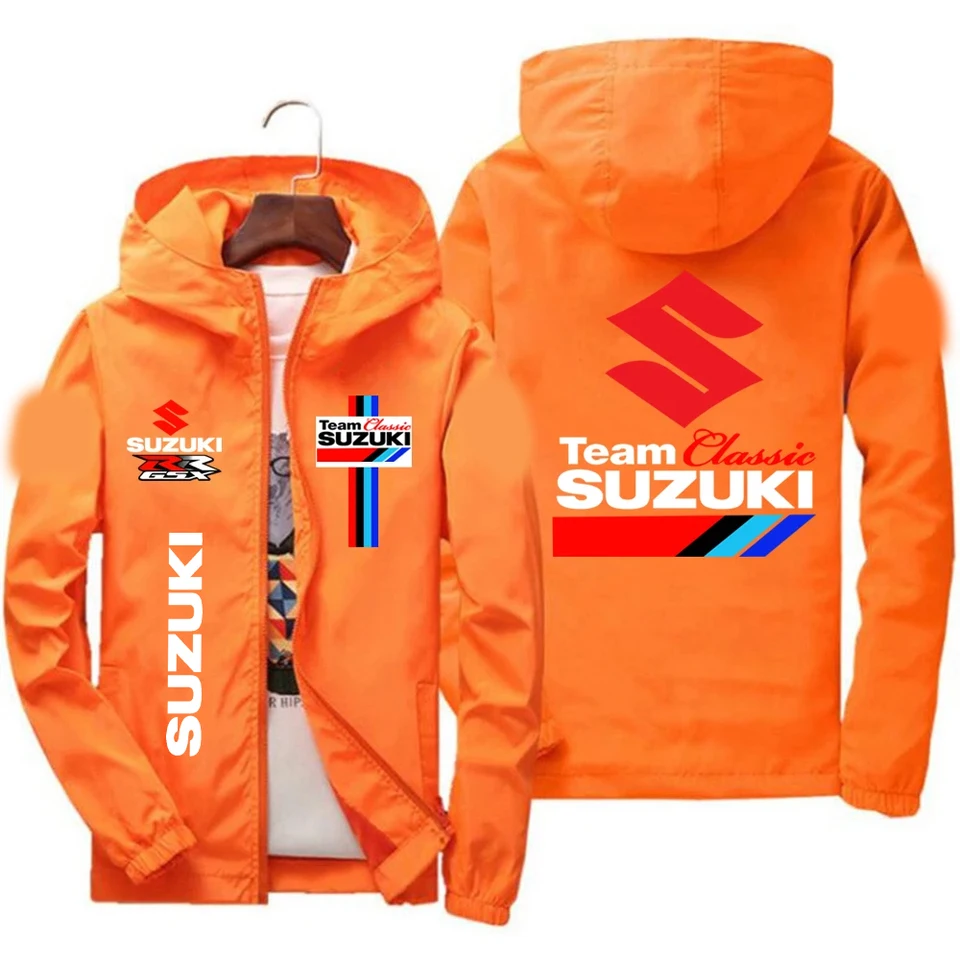 SUZUKIナイロンジャケット Men's New Suzuki Racing Team Hooded Zipper Jacket Spring Autumn