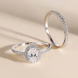 Huitan AA Crystal Cubic Zirconia 2Pcs Women Rings Luxury Silver Color Wedding Accessories Temperament Elegant Female Jewelry