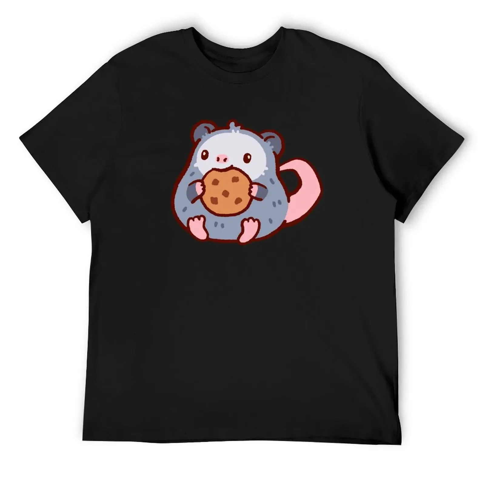 Cute cartoon opossum with a chocolate cookie T-Shirt vintage anime shirt kawaii clothes man clothes baggy shirts mens clothes