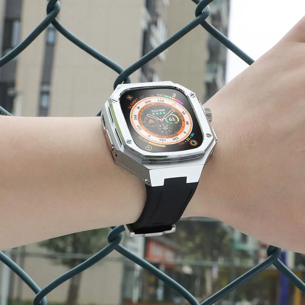 Kit de modificação de caixa de aço inoxidável para Apple Watch, Ultra Rubber Band, iWatch Series 8, 49mm, pulseira esportiva, reajuste Mod