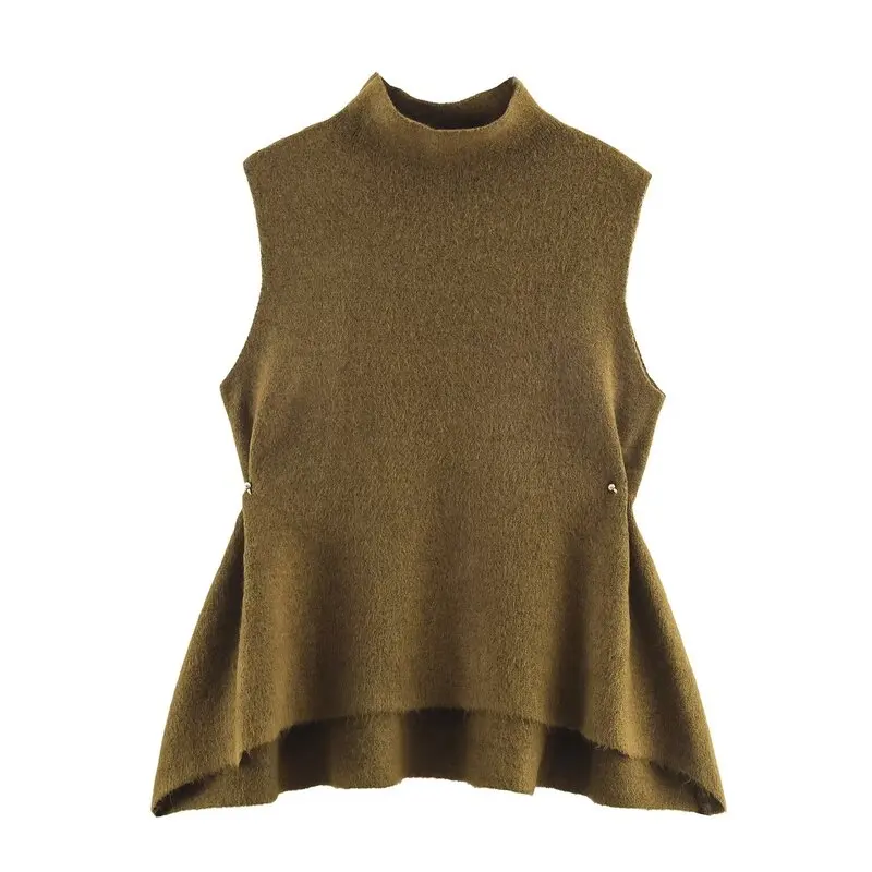 Jesień 2025 Nowa damska asymetryczna dzianinowa bluzka z ozdobami po bokach, uniwersalny trend mody, europejski styl, regularna długość, wyszczuplająca.