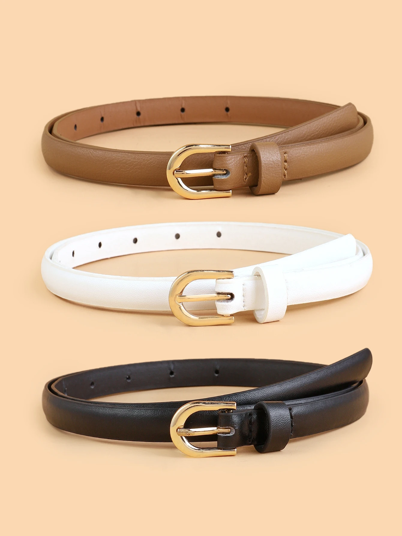 New Women's 3-piece Combination Thin Belt Simple All-match Women's Accessories Pin Buckle PU Belt