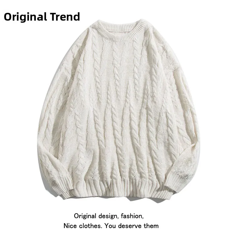 

2024 New Men's Knitted Sweater Loose Fit round Ne Pullover Twist Design Spring Autumn Casual Wear Comfortable Lazy Sle