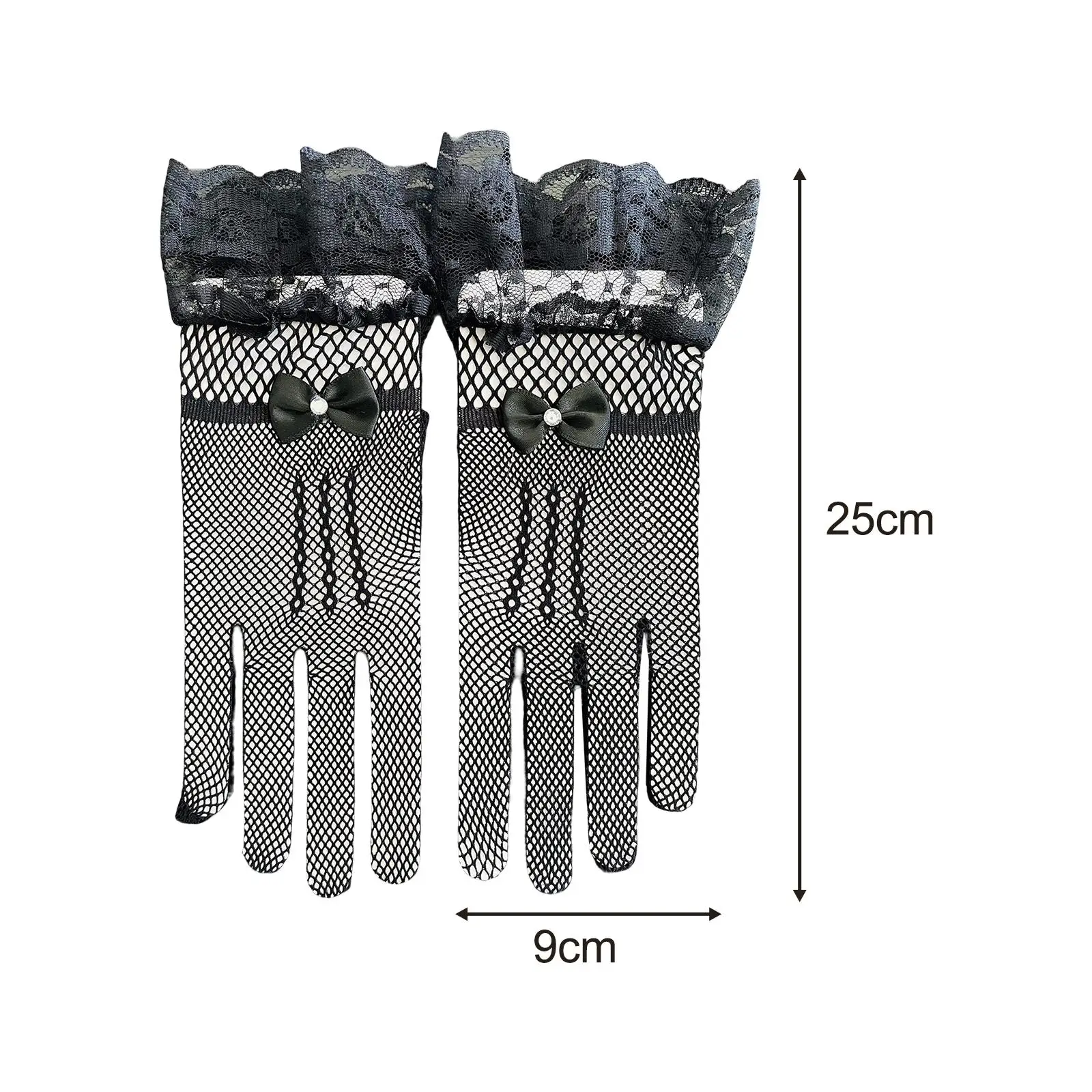 Elegant Short Lace Gloves Mesh Fish Net Wrist Length Tulle Fashionable Lolita for Fancy Dress Party Performance Dinner Costume