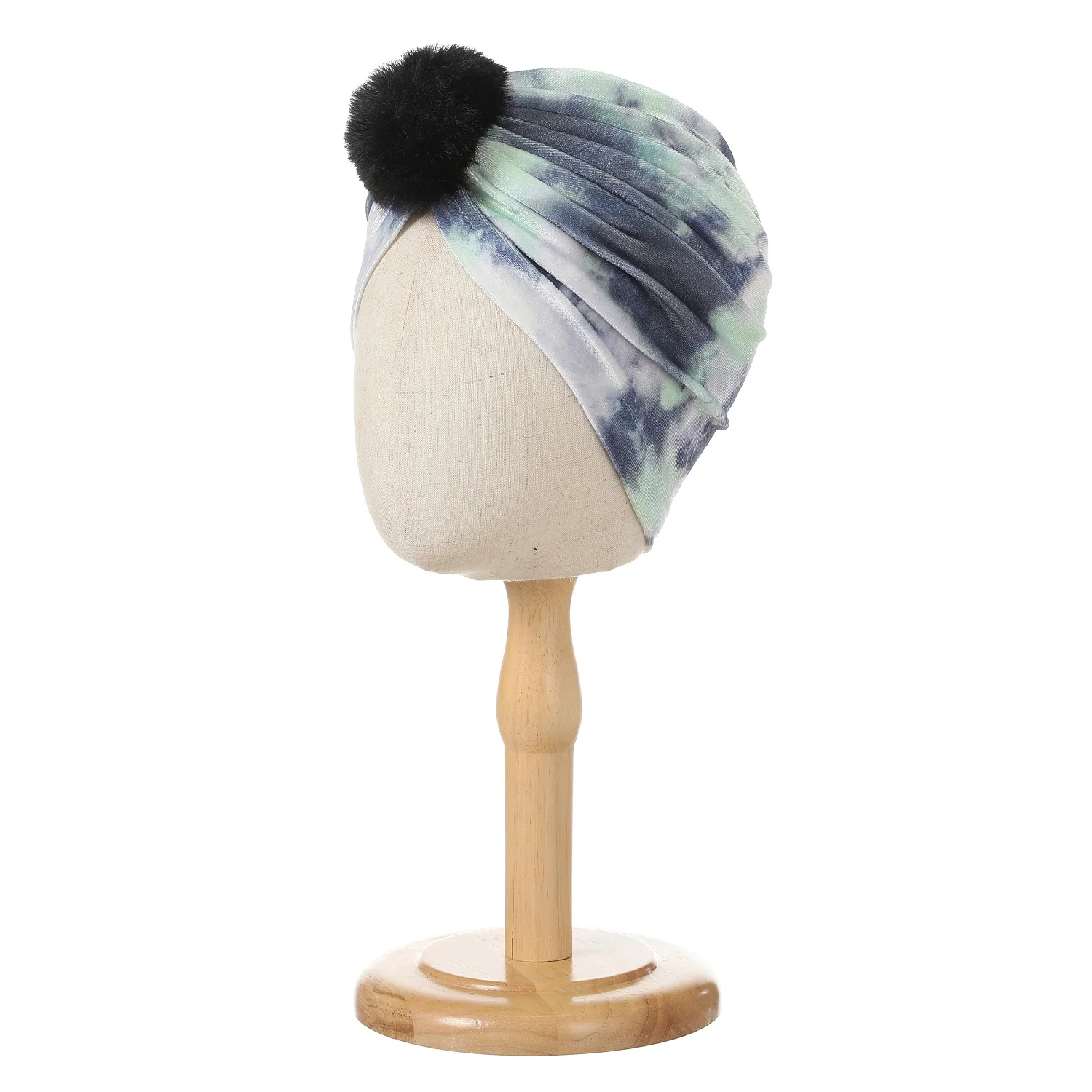 2024 Winter neue Velet Turban Hut Wolle Ball Dekoration Kopf bedeckung Indien muslimische Motorhaube Kappe Damen Kopftuch Kopf wickel Haar abdeckung – Detail 10