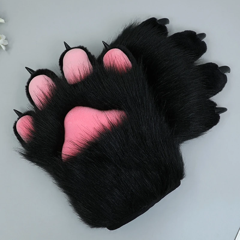 Guantes de uñas de felpa de dibujos animados, manoplas peludas de Anime, accesorios de Cosplay, disfraz de Halloween, guantes de pata, 2 piezas