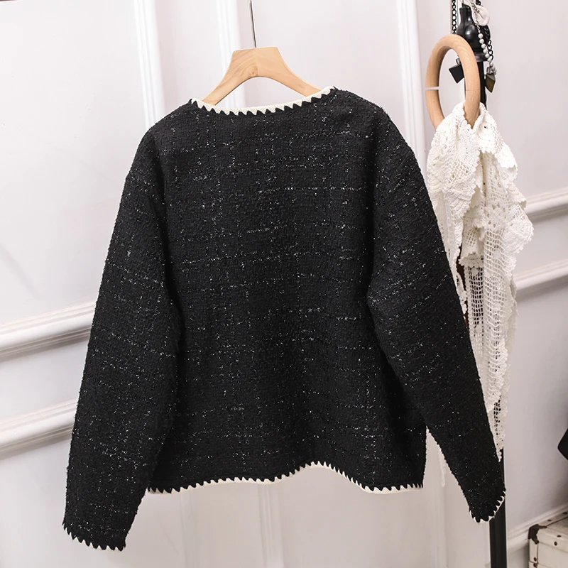 Autumn/Winter Fragrant Coat Women's V-Neck Coarse Floral Short Loose Jacket