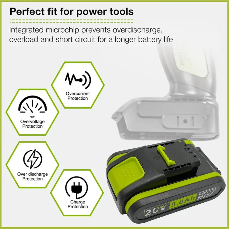 20V 5000 MAh แบตเตอรี่ลิเธียมเหมาะสําหรับ Worx WA3551 WA3553 WX390 WX176 WX178 WX386 WX678