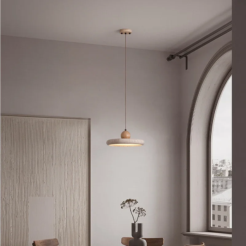 2024 gorąca sprzedaży żółty Limestone Wabi Sabi Decor wisząca lampa nowoczesna kreatywna okrągła restauracja sypialnia zagłówek lampy wiszącej