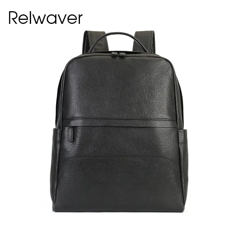 Relwaver tree cream cow leather men's backpack 2024 winter big capacity genuine leather backpack commuting traveling backpack