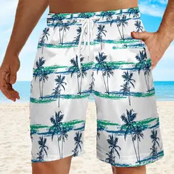 Pantalones cortos de baño de secado rápido para hombre, bañador Hawaiano de árbol de coco, traje de baño de playa impermeable, moda de verano