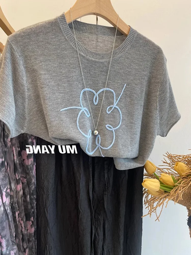 

Вязаный женский топ из ледяного шелка ort Sve Crew Ne Base irt, повседневный летний утягивающий женский топ с 3D цветочным узором для молодежи