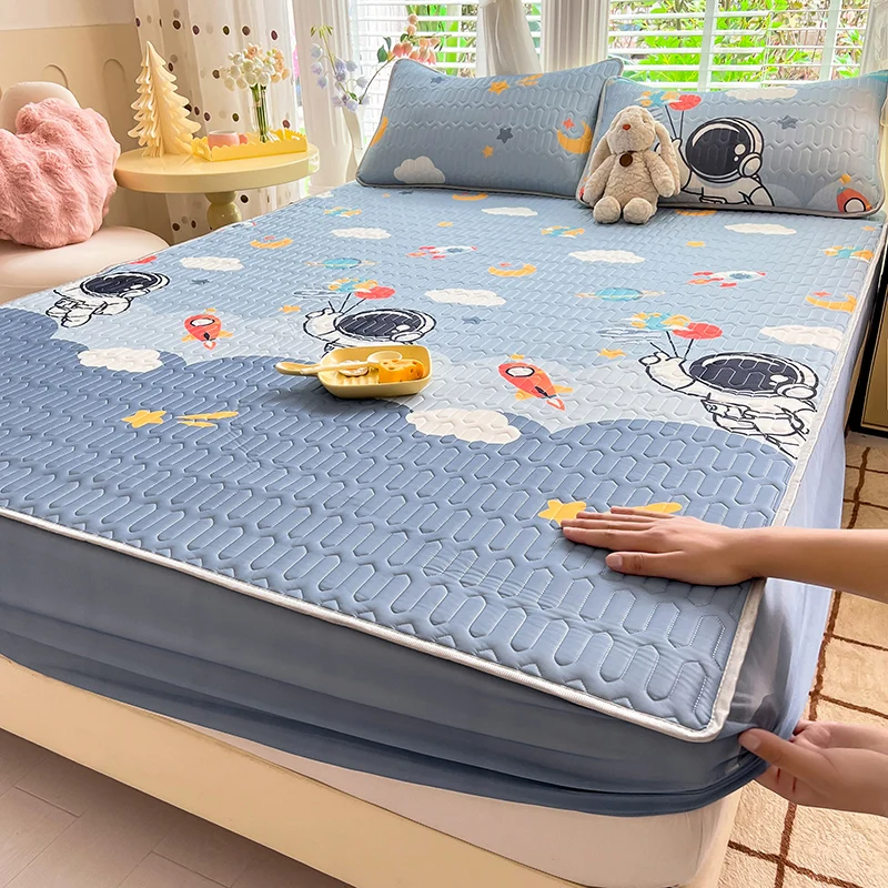 High Qualit Bedspread Latex Bed Sheet Set for Summer Mattress Pad Can Folded Cooling Bed Mat Comfortable Cartoon Printed Sheet