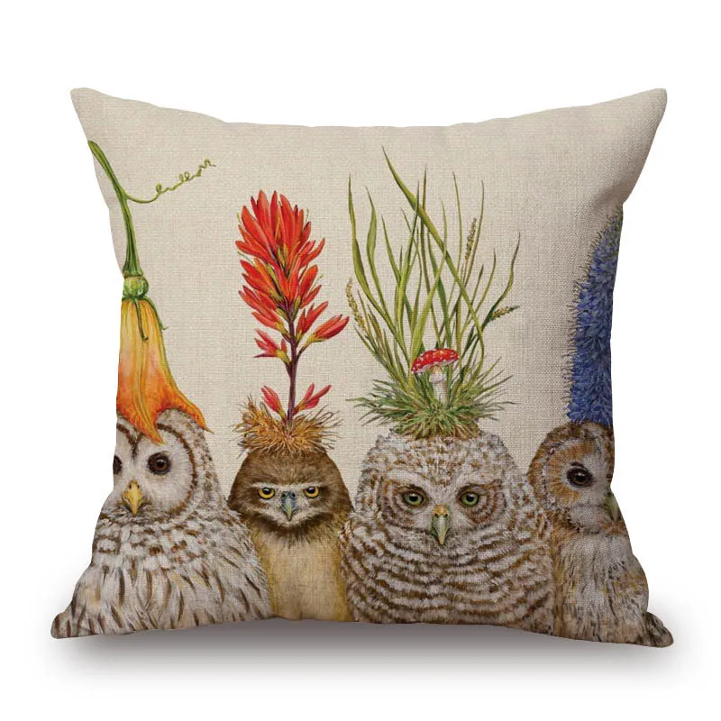 Decorative Cushion Covers Squirrel Bird Bear Fox Animals Pillow Case Modern Decor Flower Pillowcase For Sofa 45X45cm