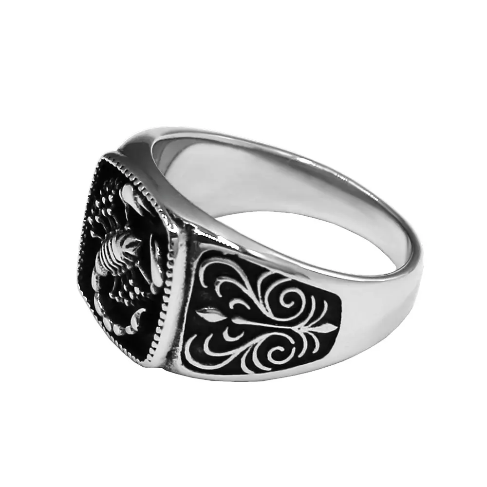 Gothic Punk Scorpion Ring Stainless Steel Vintage Plant Pattern Male Jewelry SWR1058