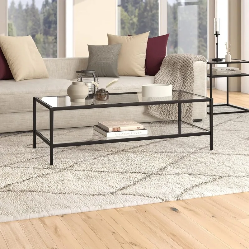 Henn&Hart rectangular coffee table, modern living room coffee table, suitable for living room, garden, easy to assemble