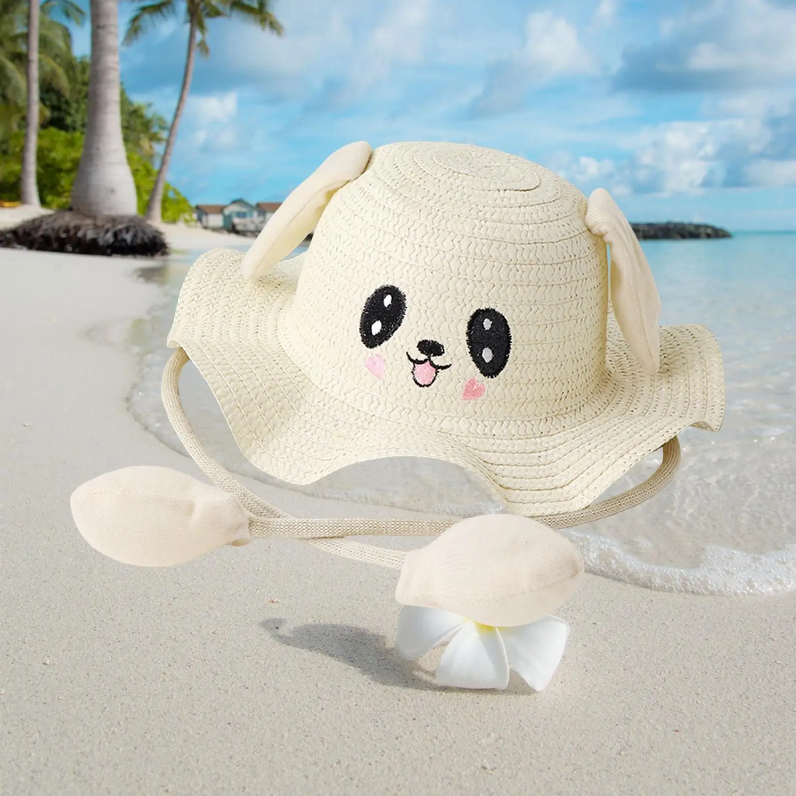 Bunny Straw Hat Cap Cute Casual Wide Brim Hat for Festivals Trips Summer