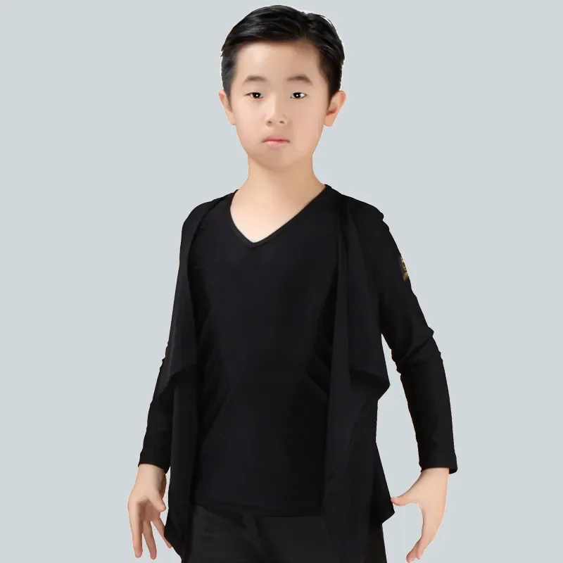 Camiseta de manga corta de baile latino para niños, camisas de baile latino, Salsa, Tango, Cha, competición, Ropa de baile de rendimiento para niños