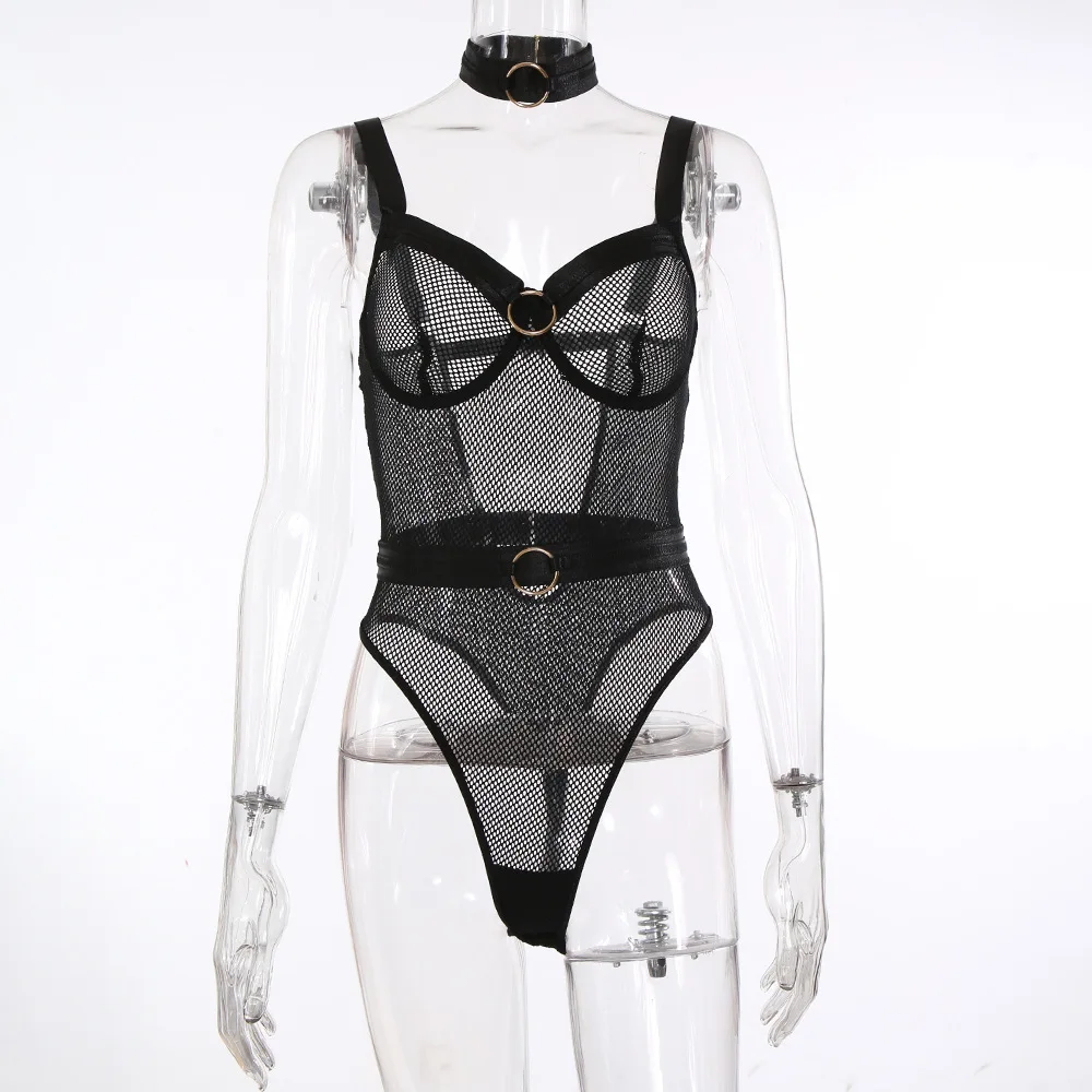Sheer Mesh Bodysuit with Necklace Breathable Comfortable Sexy Romantic LG-0035