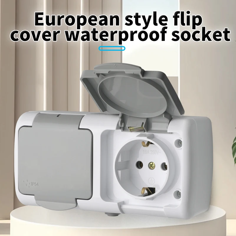 2P+E IP54 Surface Type 1 Gang Schuko Socket European Electrical Waterproof China Sockets And Switches