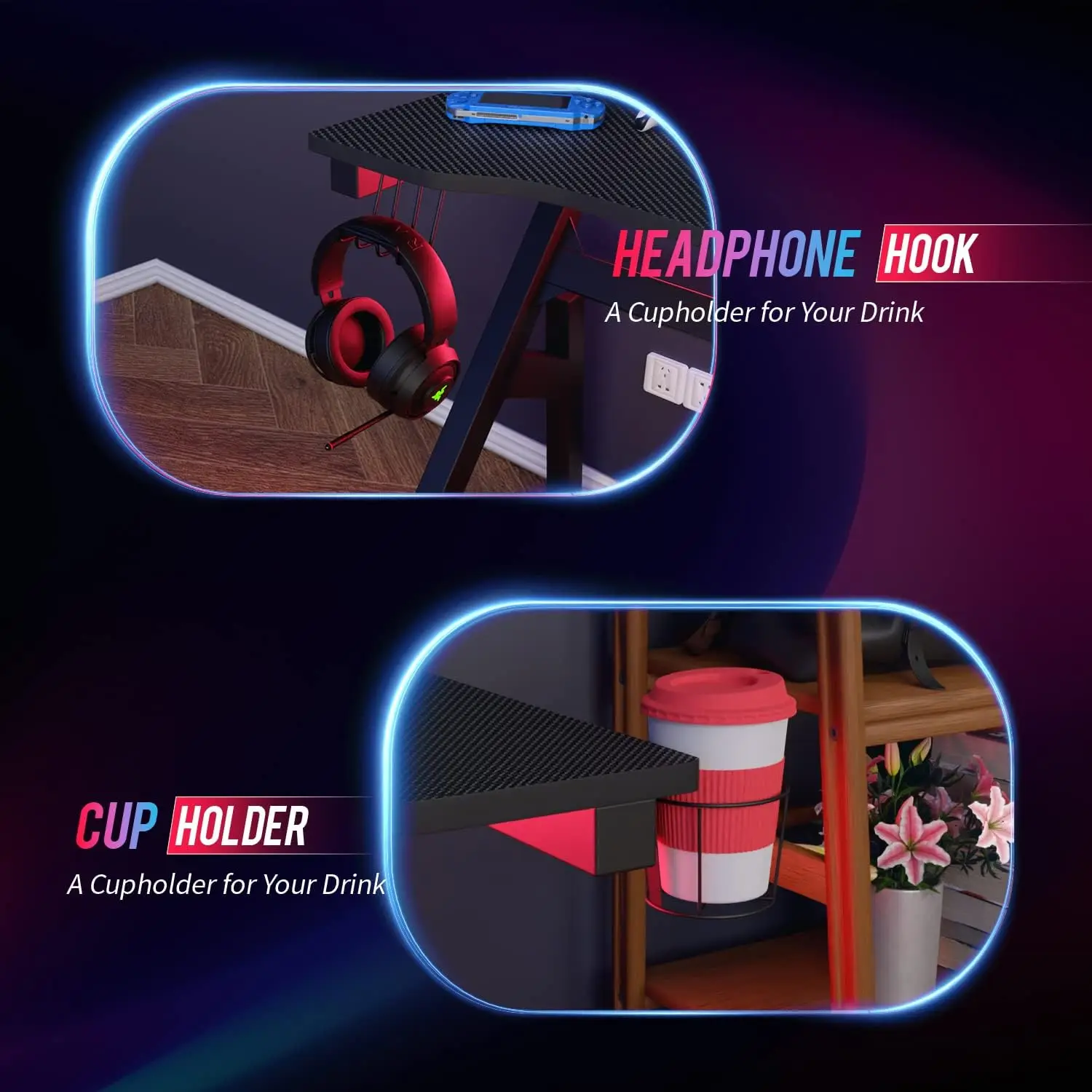 Gaming Desk Computer Desk 47 Inch Home Office Desk Extra Large Modern Ergonomic Black PC