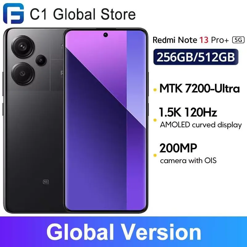 Global Version Xiaomi Redmi Note 13 Pro Plus 5G MediaTek Dimensity 7200-Ultra IP68 200MP OIS Camera 120Hz 1.5K Curved Display