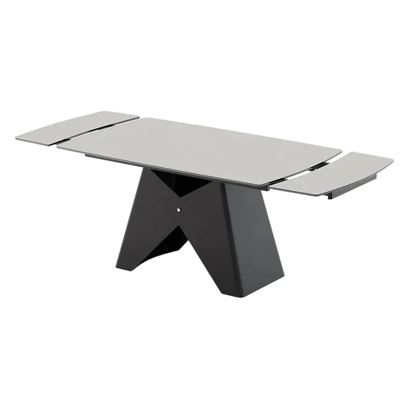 

Nordic Modern Extensible Slate Dining Table Home Retractable Dining Table for 6 People Black Dining Table and Chairs