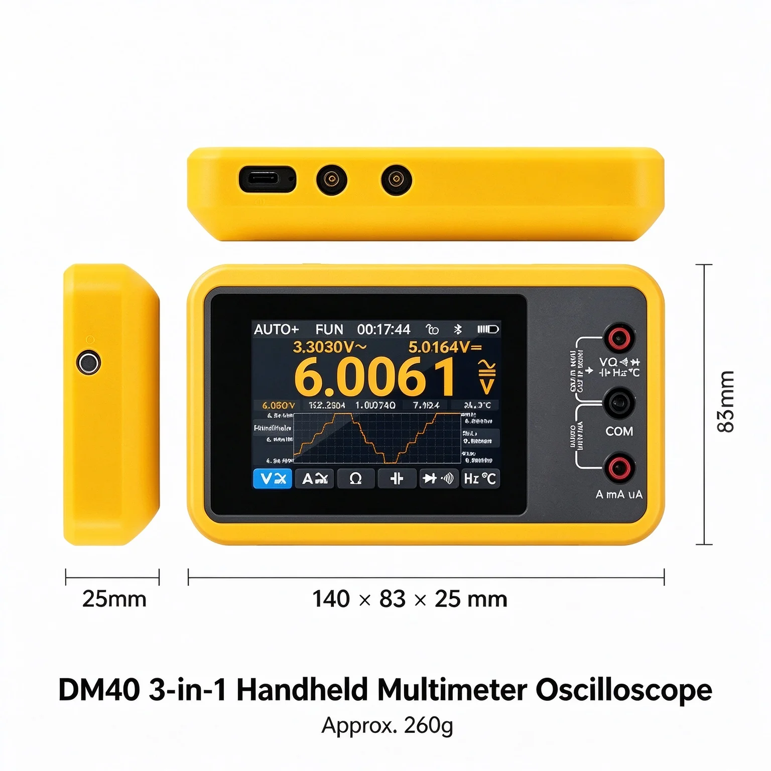 DM40 3-in-1 Digital Multimeter Oscilloscope Signal Generator 4.5 Digit TRMS 50MS/s Handheld Multi Tester