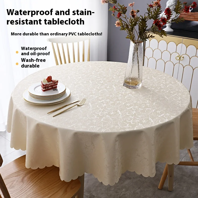 

Waterproof, anti-scalding and oil-proof leave-in round dining table cloth European-style home hotel restaurant large