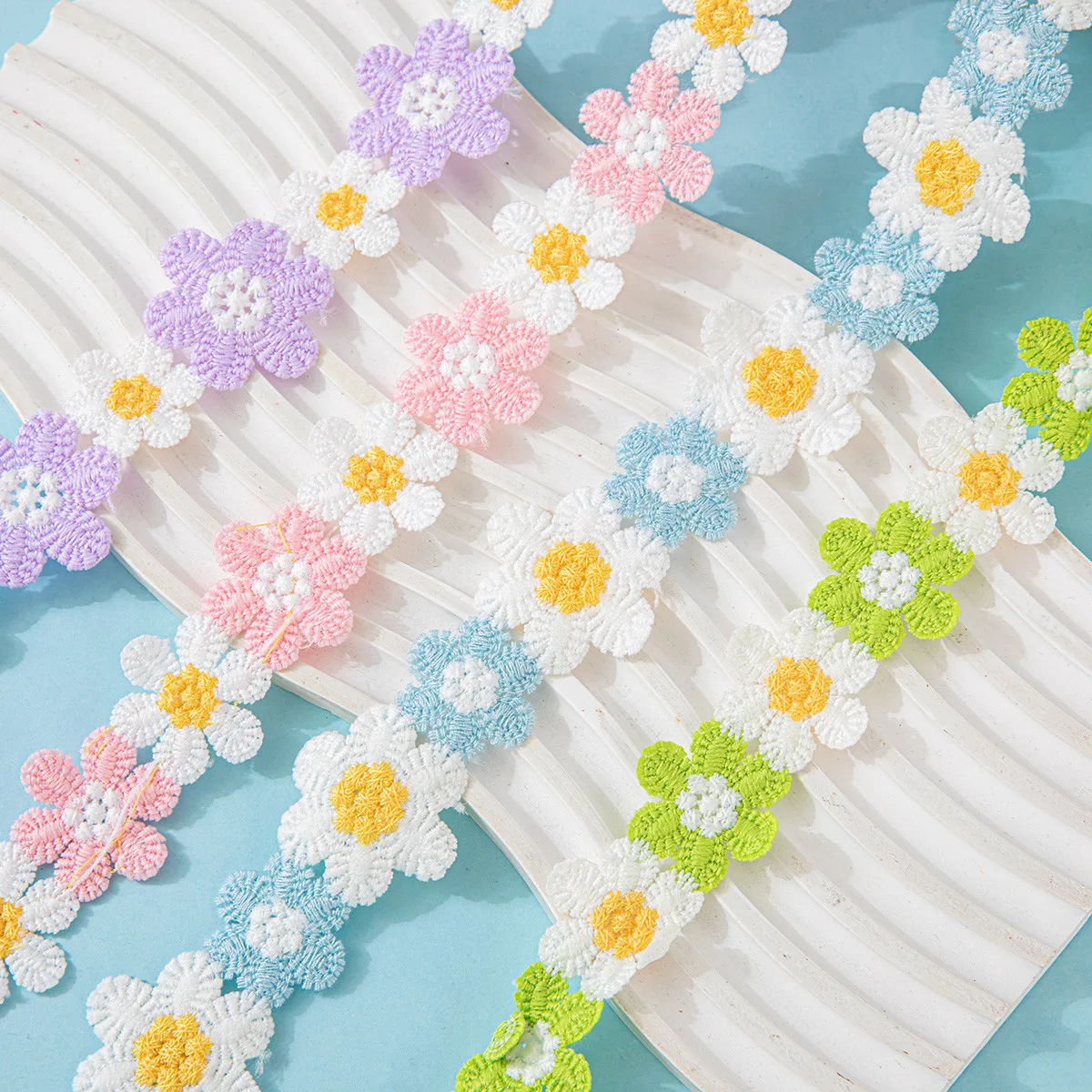 

10Yards Embroidery Lace Trim Water Soluble Daisy Sunflower Applique Ribbon for Clothing DIY Sewing Hair Accessories