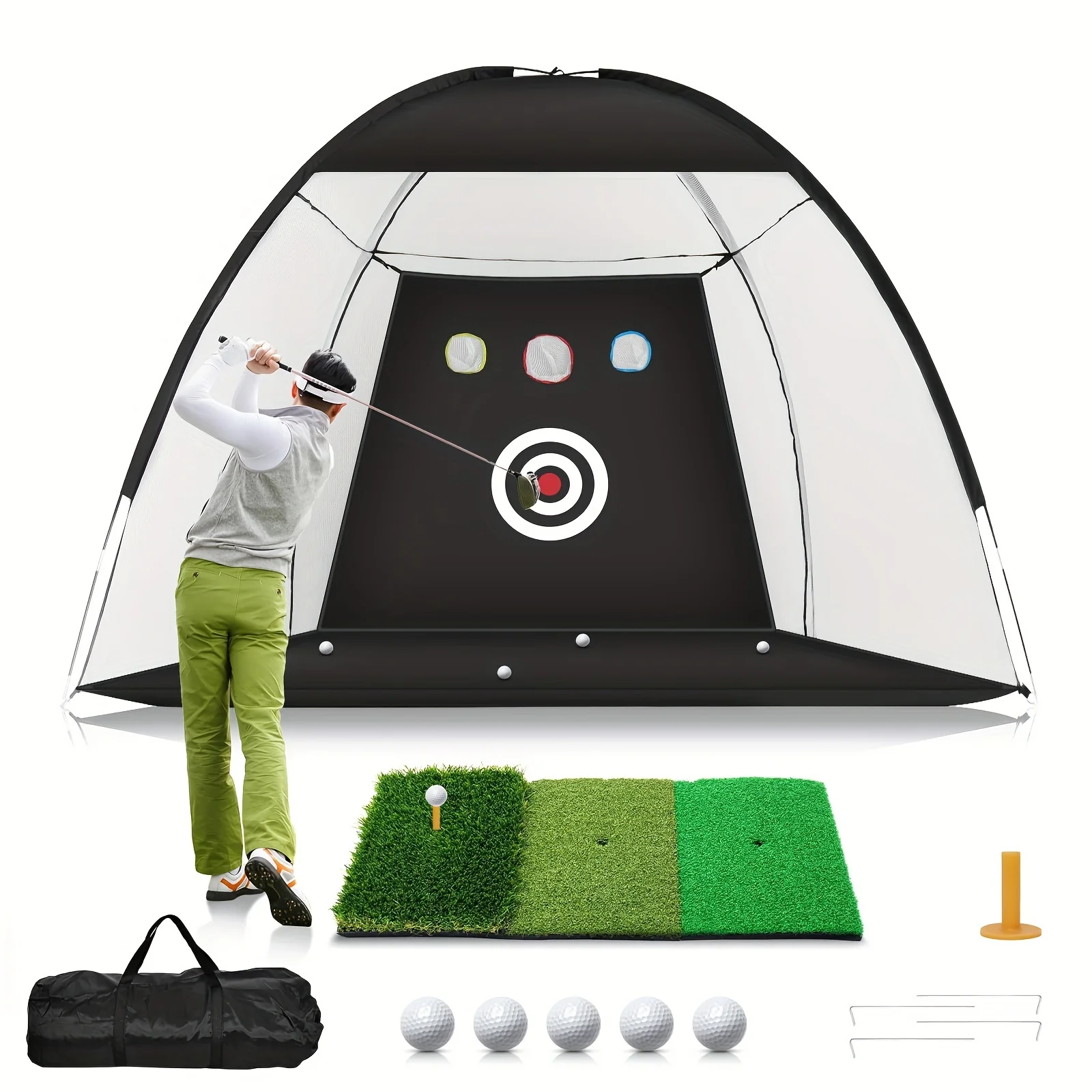 Golf Practice Net for Backyard Driving Chipping Home Golf Swing Training with Target /1 Golf Mat / 5 Golf Balls / 1 Golf Tee/Bag