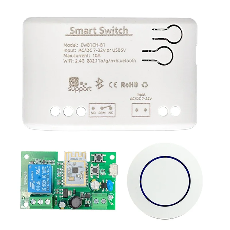 A01F-AC/DC 7V-32V 흰색 모듈 플라스틱 모듈 (케이스 포함) Wifi+BT 1CH 원격 릴레이 Ewelink (Alexa, Google Home, 2.4G 리모컨 포함)
