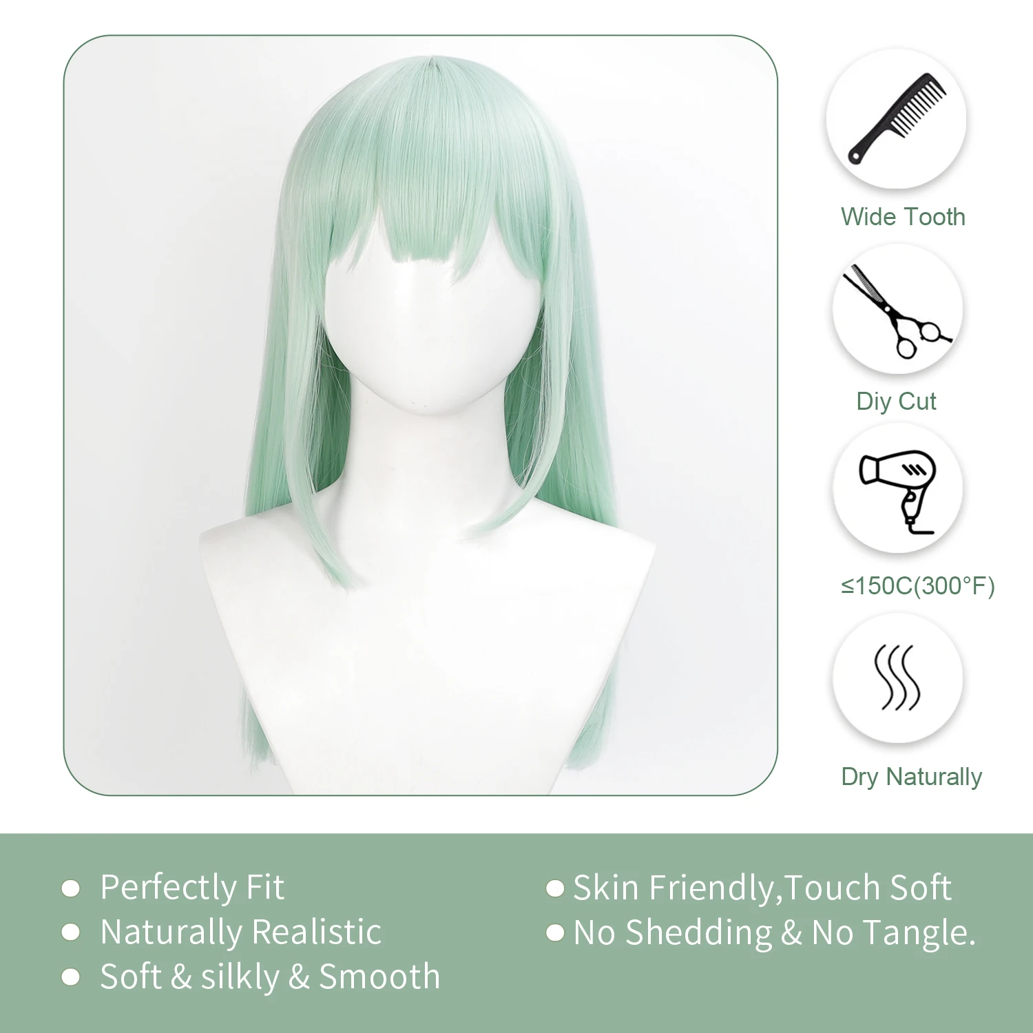 วิกผมอนิเมะ วิกคอสเพลย์ Mortis จาก Arknights × BanG Dream Ave Mujica วิกผมสำหรับเล่นเกมส์ครอสโอเวอร์ วิกผมสีเขียวใยสังเคราะห์สำหรับงานปาร์ตี้อนิเมะ