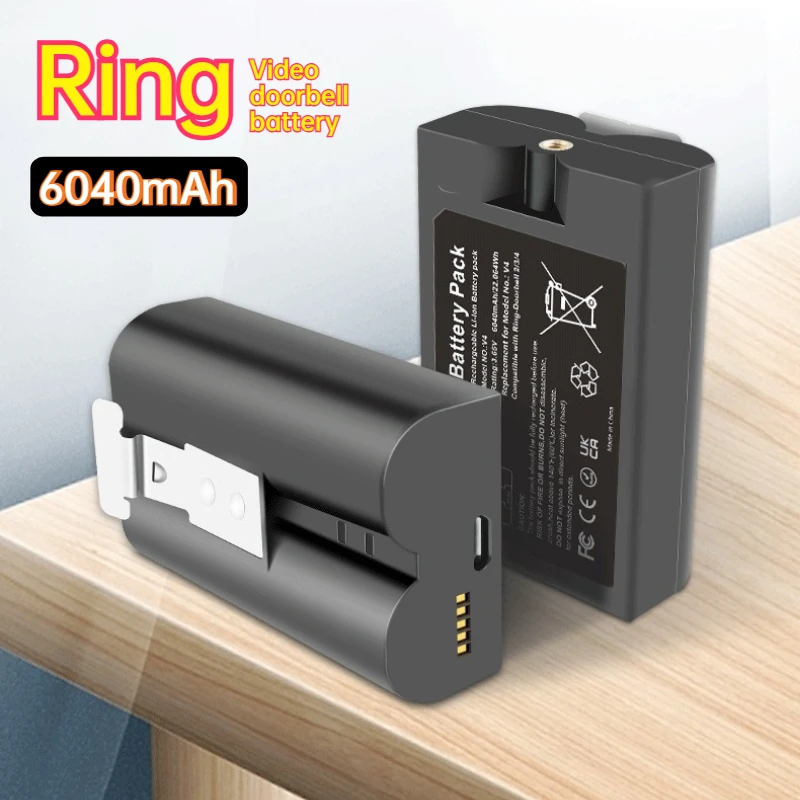for Ring Video Doorbell 2/3/4 RV4 Battery Ring Stick Up Cam Solar Replace V4 6040mAh Spotlight Cam,Solar Floodlight