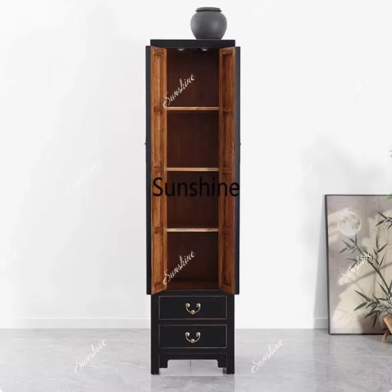 New Chinese-style simple modern antique solid wood living room decorative vertical cabinet