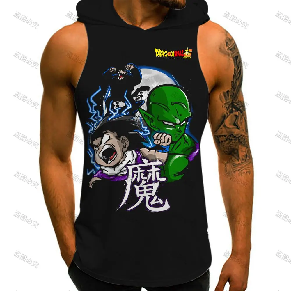 Dragon Ball Z Hip Hop Gym Vest With Hood 2024 Man Sleeveless Shirt Anime Y2k Clothes New Goku Fashion Men\'s T-shirts Clothing