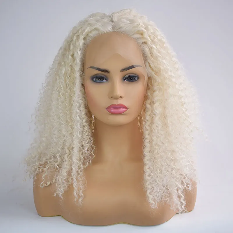 

White #60 Kinky Curly Hair Wig Synthetic 13x4 Lace Front Wigs High Quality Heat Resistant Fiber Hair Natural Hairline For Women