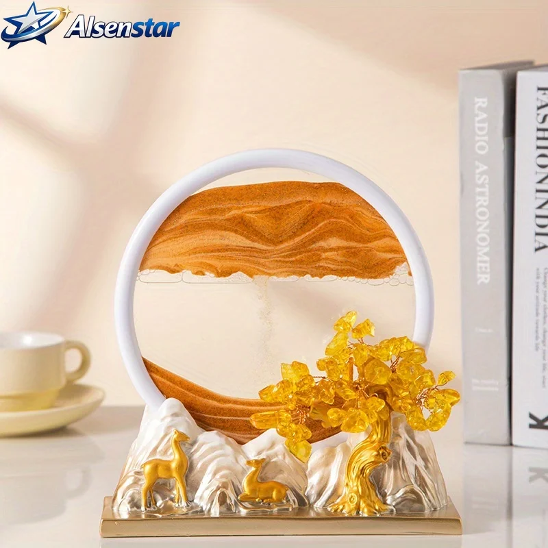1pc 3D Crystal Money Tree Round Quicksand Art Sculpture Home Office Living Room Decor Perfect Housewarming Gift Good Luck Symbol