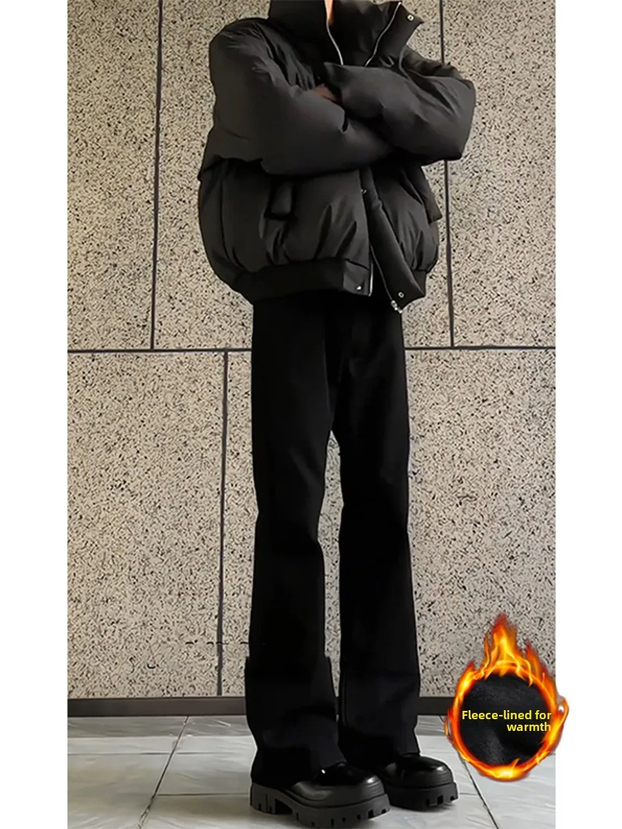 

Bla Thiened Fce Lined Straight Leg Jeans Men's Autumn Winter Warm Slimming Pants Long Straight Trousers Youth Faion