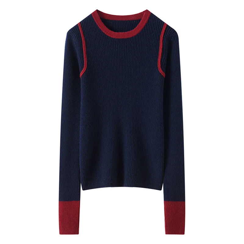 Women's 100% cashmere sweater autumn and winter new women's knitted O-neck pullover color matching fashion warm sweater