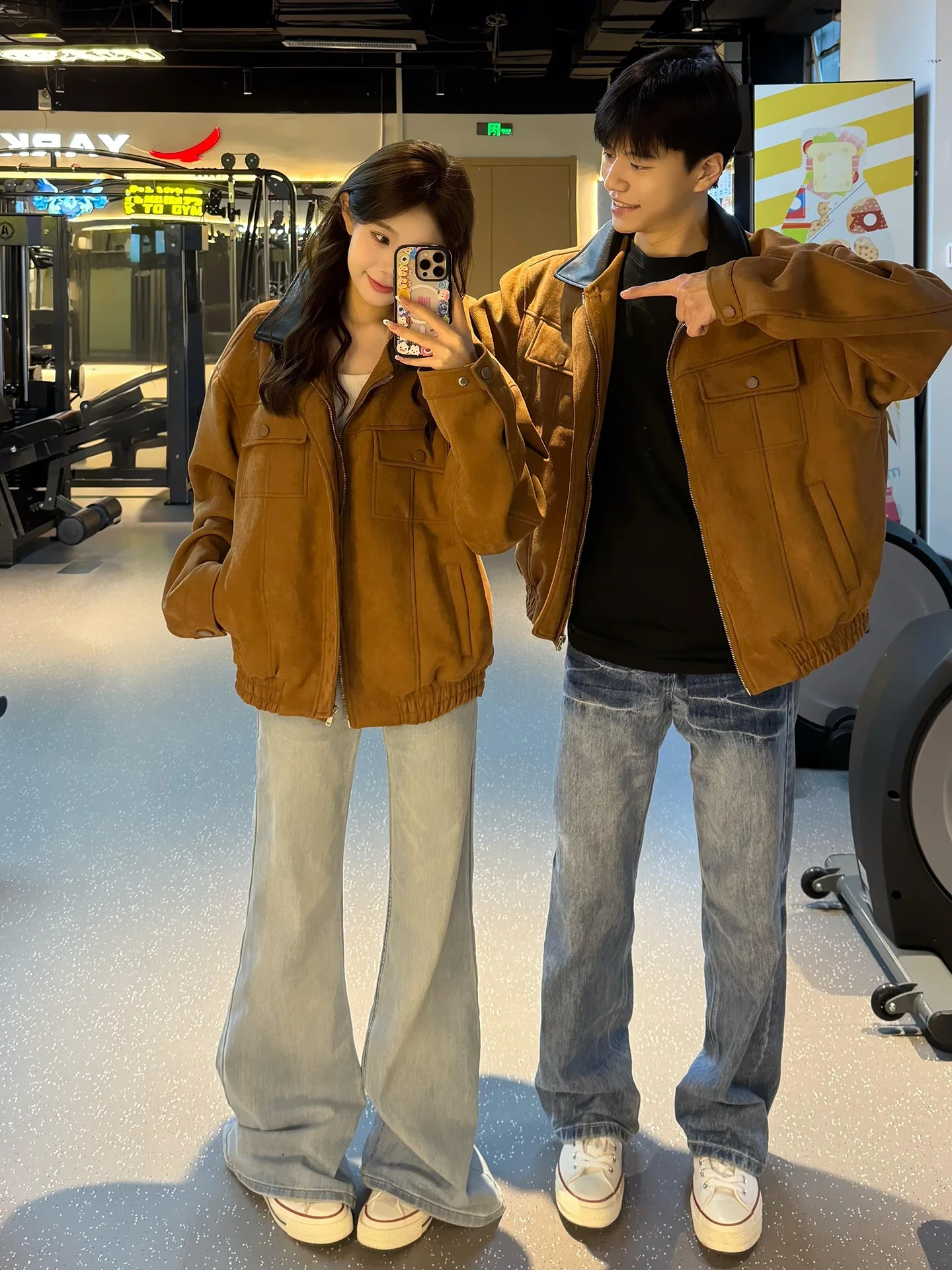 

Retro American High Street Color Blo Collar Workwear Jaet Loose Deer Skin Velvet Spring Autumn New Sle Couple Men's Jaet