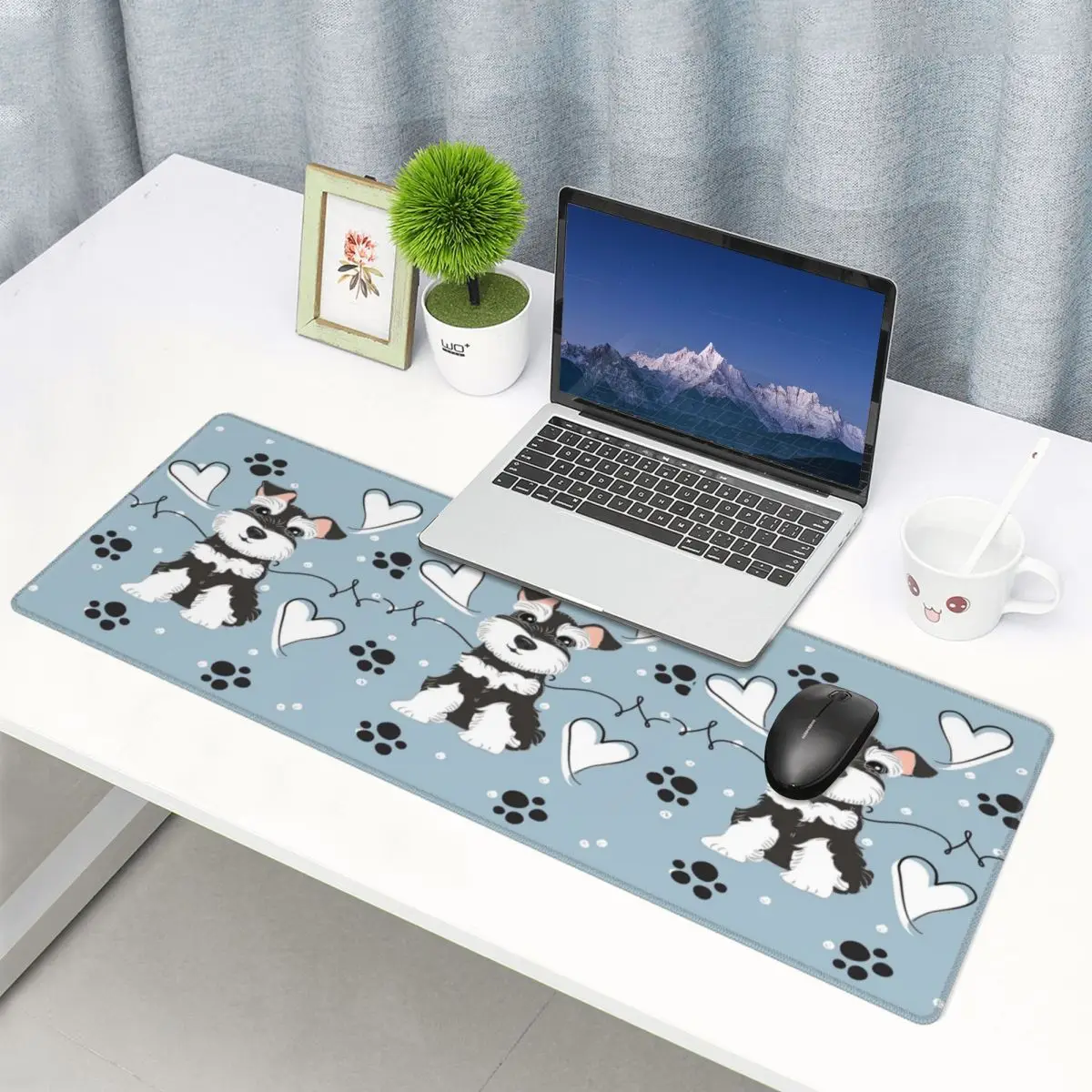 Large Mouse Pad Love Black And White Miniature Schnauzer Gamer PC Laptop Mats Keyboard Carpet Computer Gaming Office Desk Mat
