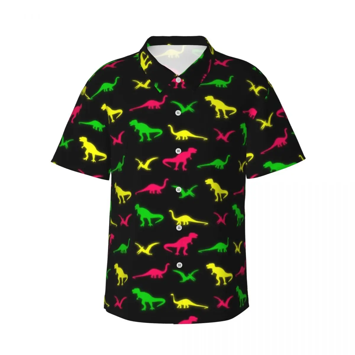 

Neon Dinosaur Casual Shirt Colorful Animal Elegant Hawaiian Shirts Men Short Sleeve Beach Harajuku Graphic Oversized Blouses