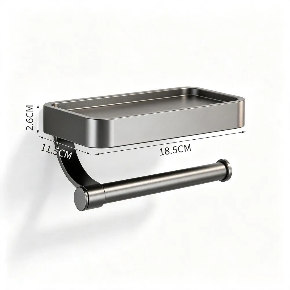 Mounting Hole Distance 5.1 Inch Zinc Alloy Toilet Paper Holder with Shelf and Phone Stand for Easy Installation