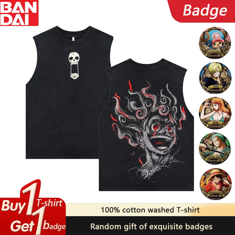 Chaleco de gimnasio de Anime con estampado de One Peice Luffy, novedad de verano, camisetas sin mangas para hombre Y2k, camisas informales sin mangas lavadas para mujer, ropa de calle Harajuku