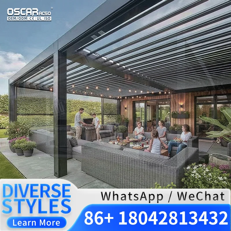 Luxury Aluminium Electric Louvre Garden  Sets for Terrace Outdoor Use in Europe Pergola