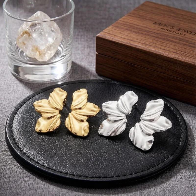Irregular Wrinkled Butterfly Stud Earrings Tone Abstract Metal Butterfly Earrings Fashion Statement Jewelry for Women