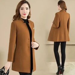 2023 New Autumn Winter Fashion Woolen Jacket Women's Loose Mid Long Single-Breasted Wool Coats Female Outerwear Windbreaker